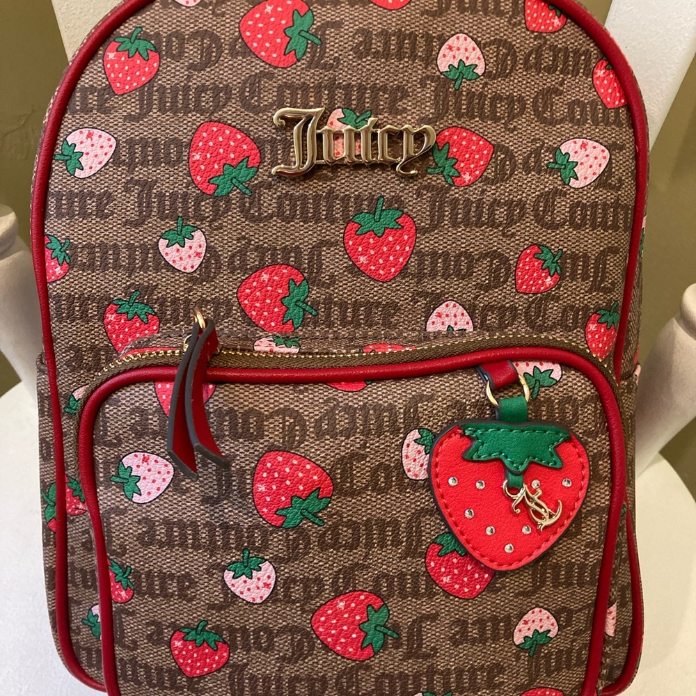 Juicy Couture Brown Backpack with Strawberry Design